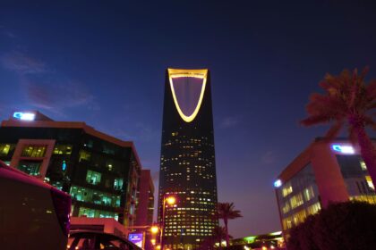 view of illuminated kingdom centre riyadh saudi arabia