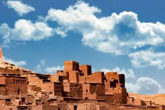 drone shot of ait benhaddou