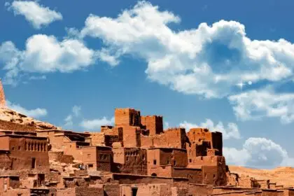 drone shot of ait benhaddou