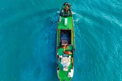 drone shot of a ship on a sea