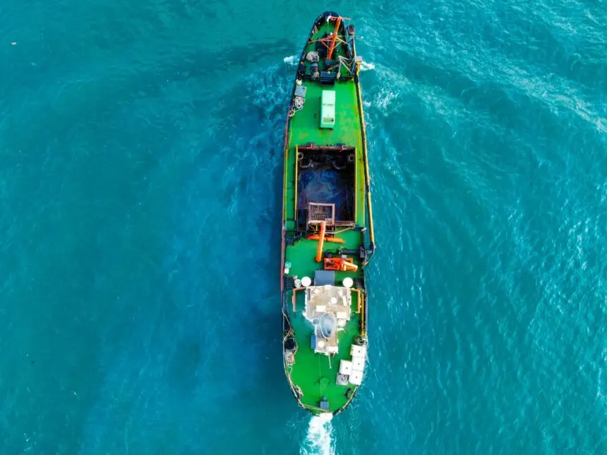 drone shot of a ship on a sea